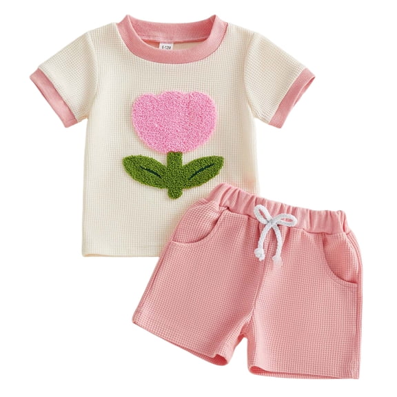 Baby Clothes for Girls Toddler Girl Clothes, 2Pcs Baby Girl Summer Outfits Ruffle Sleeveless Shirts Floral Tops Shorts Clothing Set,Pink