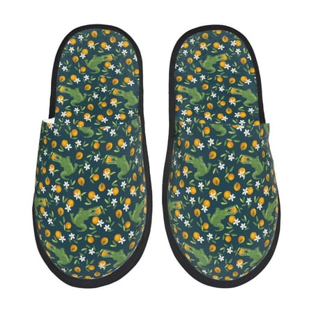Balery Crocodile And Oranges Slient Indoor Furry Fleece Comfort House Shoes Soft Non-Slip Home Shoes Cotton slippers House Slippers-- Medium
