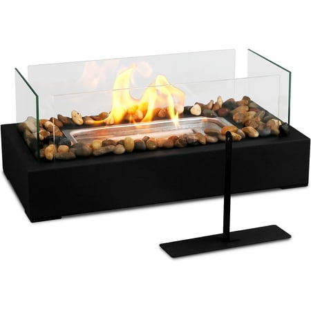 Tabletop Fire Pit - Safer Stainless Steel Small Table Fireplace with Cobblestone for Dinner Parties, Smores Maker - Indoor/Outdoor Portable Mini Table Top Firepit - Housewarming Gift