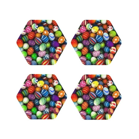 

Coasters Set of 4 - Easter Eggs2 Drink Coasters for Tabletop Protection Leather Coasters for Living Room Decor and Housewarming Gift Hexagon