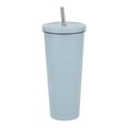 thumbnail image 1 of Taza de café de 750 ml, taza de viaje de acero inoxidable con aislamiento, tapa y pajita, para bebidas frías y calientes, para viajes, casa, camping, oficina, color azul claro, 1 of 12
