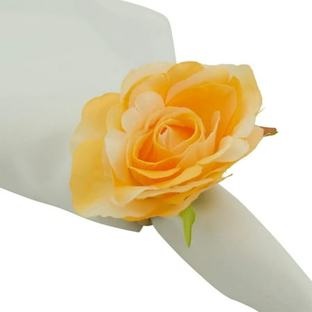 

Fennco Styles Handmade Rose Design Orange Flower Napkin Rings Set of 4 - Elegan Floral Decorative Napkin Holders for Home Dining Table Banquet Family Gathering Holiday and Special Occasion