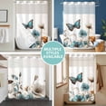 thumbnail image 5 of No Hook Shower Curtain with Snap in Liner, Spring Butterfly Watercolor Blue Flower Waterproof Bath Curtain Double Layers with See Through Top Window, Farm Plant on White Hotel Shower Curtains 60x72in, 5 of 9