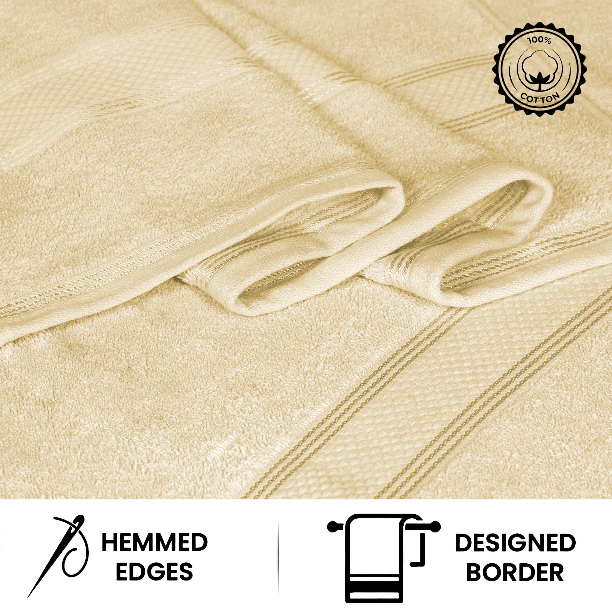 Casa Lino 4Pc Premium Bath Towels (54" x 27") - 100% Cotton, 400GSM, Ultra Soft & Absorbent (Cream)