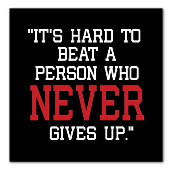 DistinctInk Custom Bumper Sticker - 3" x 3" Decorative Decal - Black Background - It's Hard to Beat a Person Who Never Gives Up