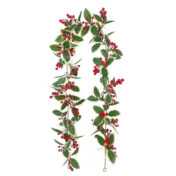 Gregiular 2M 20 LED Christmas Garland with Red Berry & Pre-Lit Greenery Xmas Decor Lights