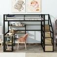 thumbnail image 2 of EUROCO Metal Full Size Loft Bed with Desk and Shelf, Storage Staircase and Bookcase, 2 of 12