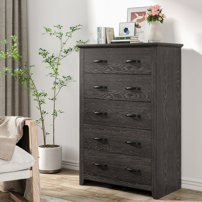 Costway 5 Drawer Chest Storage Dresser Tall Cabinet Organizer Bedroom Hallway Dark Grey
