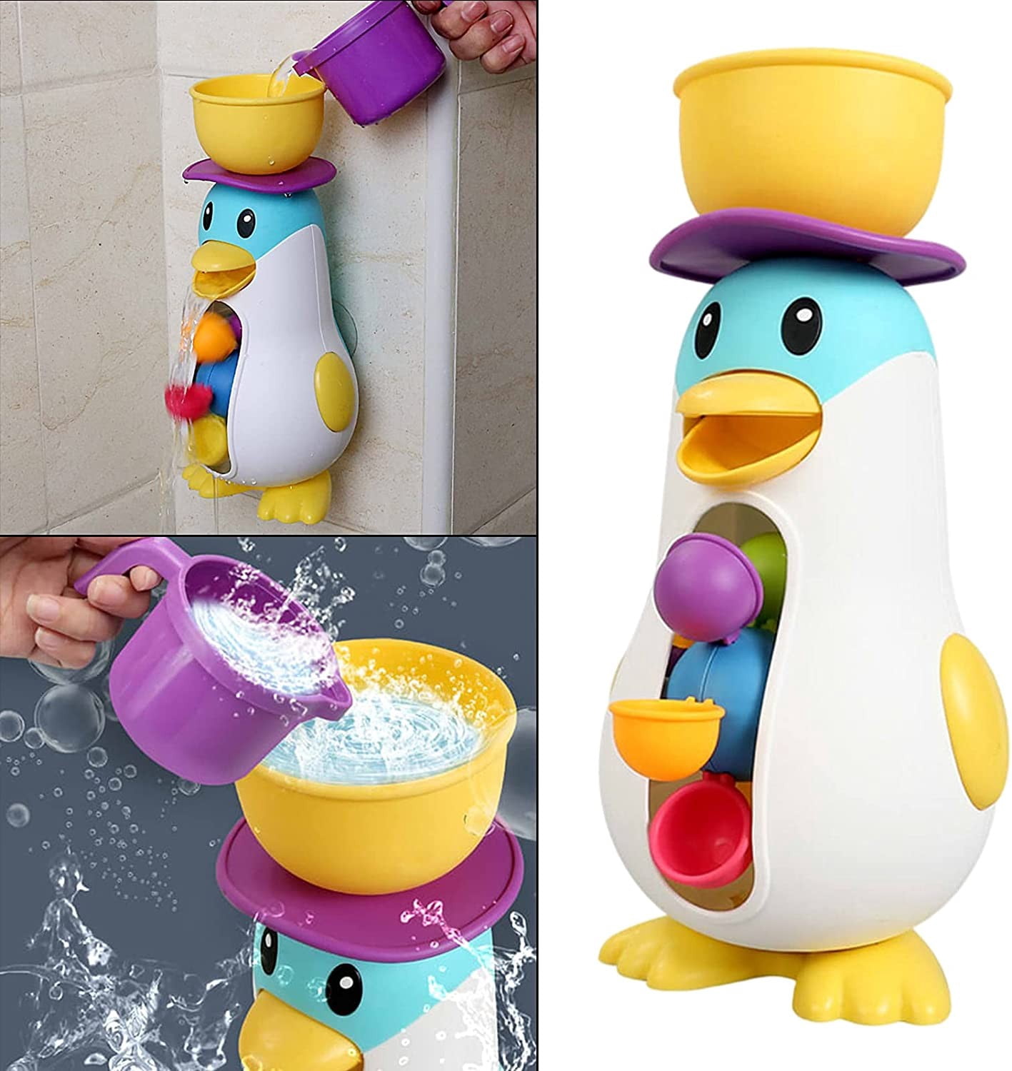 Spinning Windmill Sprinkler Penguin Kids Bathroom Water Play Toy, Toddler Daily Shower Time Distraction Interactive Paddling Pool Play, Non Toxic BPA Free Smooth Sensory Games For Baby Girl Boys