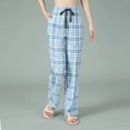 thumbnail image 1 of Pantalones de dormir a cuadros de algodón puro para mujer, ropa de dormir femenina, pijama de talla grande, pantalones para el hogar, 1 of 4