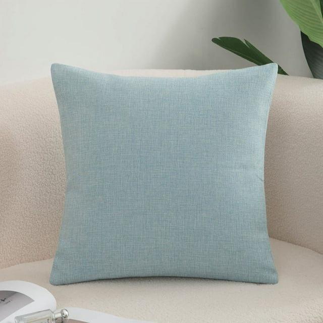 Nvzi 1 funda de almohada de lino y algodón de color sólido, funda de almohada simple de color puro, con cualquier cama es brillante 21,65 x 21,65 pulgadas (azul bebé)