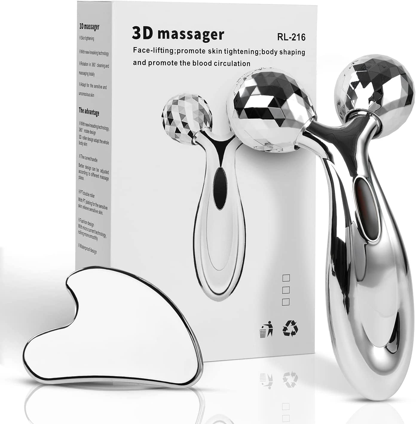 Stainless Steel Gua Sha and Face Roller Set, Gua Sha Facial Tool, Face