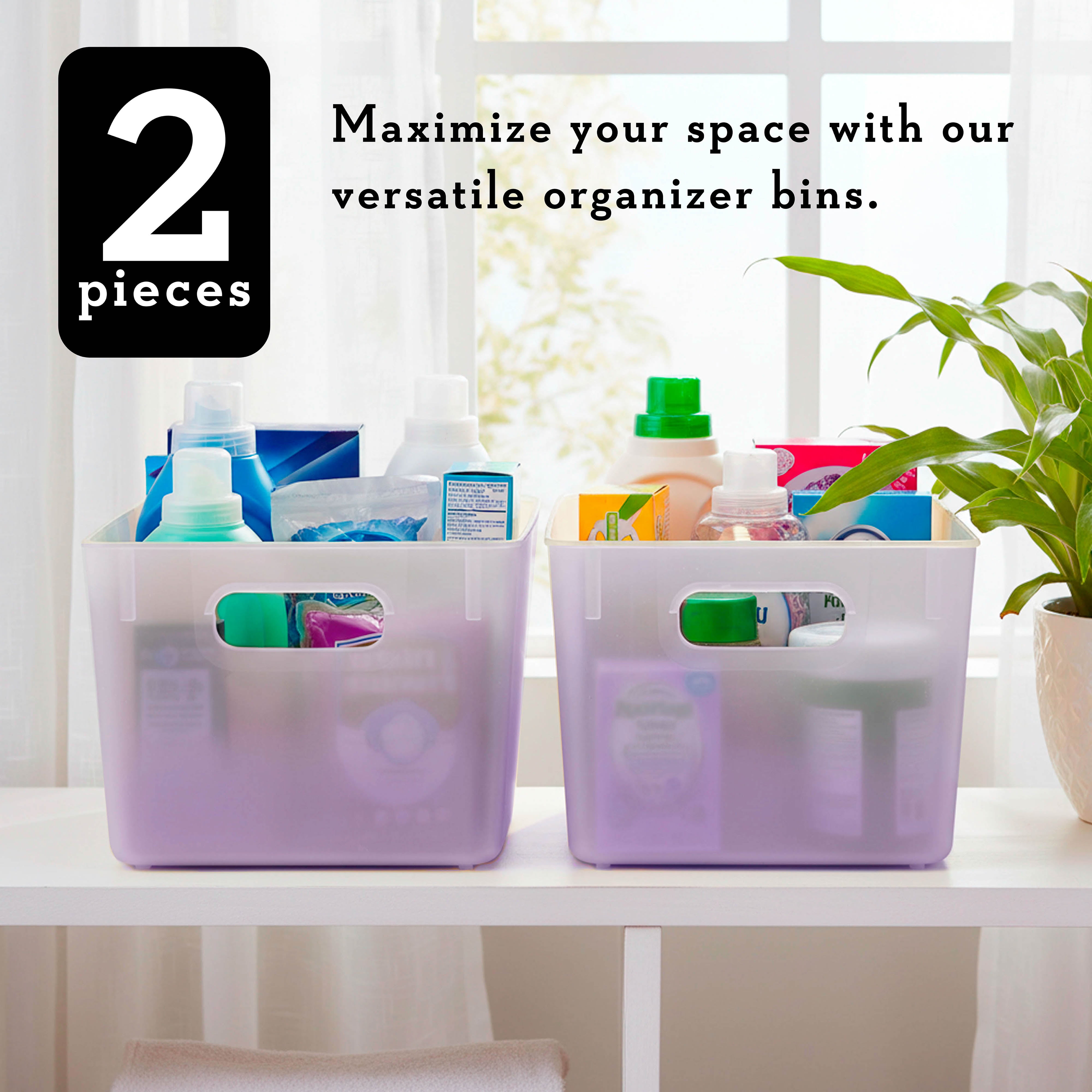 Kensie Closet Storage Bins with Handles, Stackable, 2-Pack, Frosted Lilac