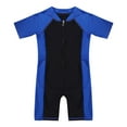 thumbnail image 3 of Xnihocha Kids Boys Girls One Piece Shorty Wetsuit Rash Guard Surfing Suit UV Sun Protection Swimsuit Blue&Black 16, 3 of 7