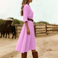 thumbnail image 6 of Ohufall Women's Dresses Long Sleeve Round Neck Flowy Midi Dress Solid Color Vacation Fashion Dress, 6 of 6