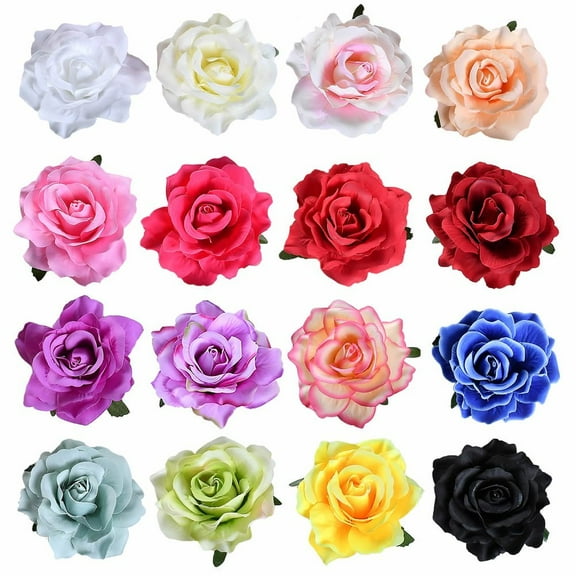 16 Pack Big Rose Flower Hair Clips Brooch Pins Accessories for Women Girl Bridal (16PCS S1)