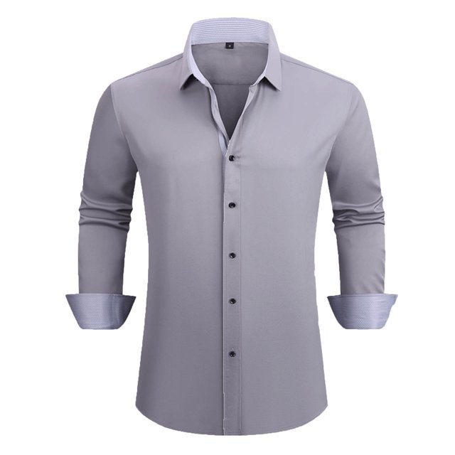 Blusa y camisa de manga larga con cuello vuelto para hombre, estilo informal, con botones y cuello liso, de poliéster.