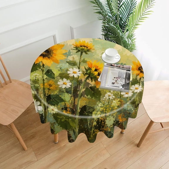 RKSupls 60 Inch Round Tablecloth, Coastal Wildflower Path Premium Polyester Straight Edge Wrinkle Resistant Washable Table Cover for Party Home Dining Decor