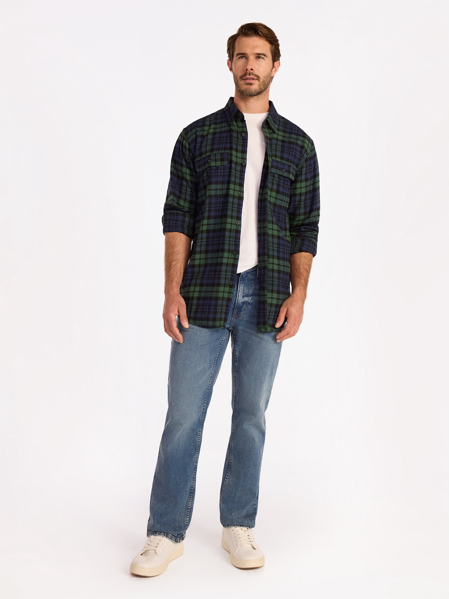 George Men's & Big Men's Relaxed Fit Double Pocket Flannel Shirt, Sizes XS-3XLT