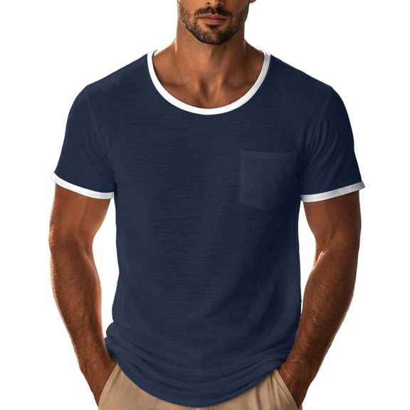Men's Casual Crewneck T-Shirt Short Sleeve Pocket Tee Shirt Moisture Wicking Soft Basic T Shirts