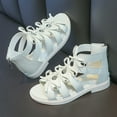 thumbnail image 4 of jobturf Girls Bow Gladiators Sandals Toddlers Strappy Open Toe Sandals Summer Flats Shoes with High Back Zipper for Little Girls Big Kids, 4 of 7
