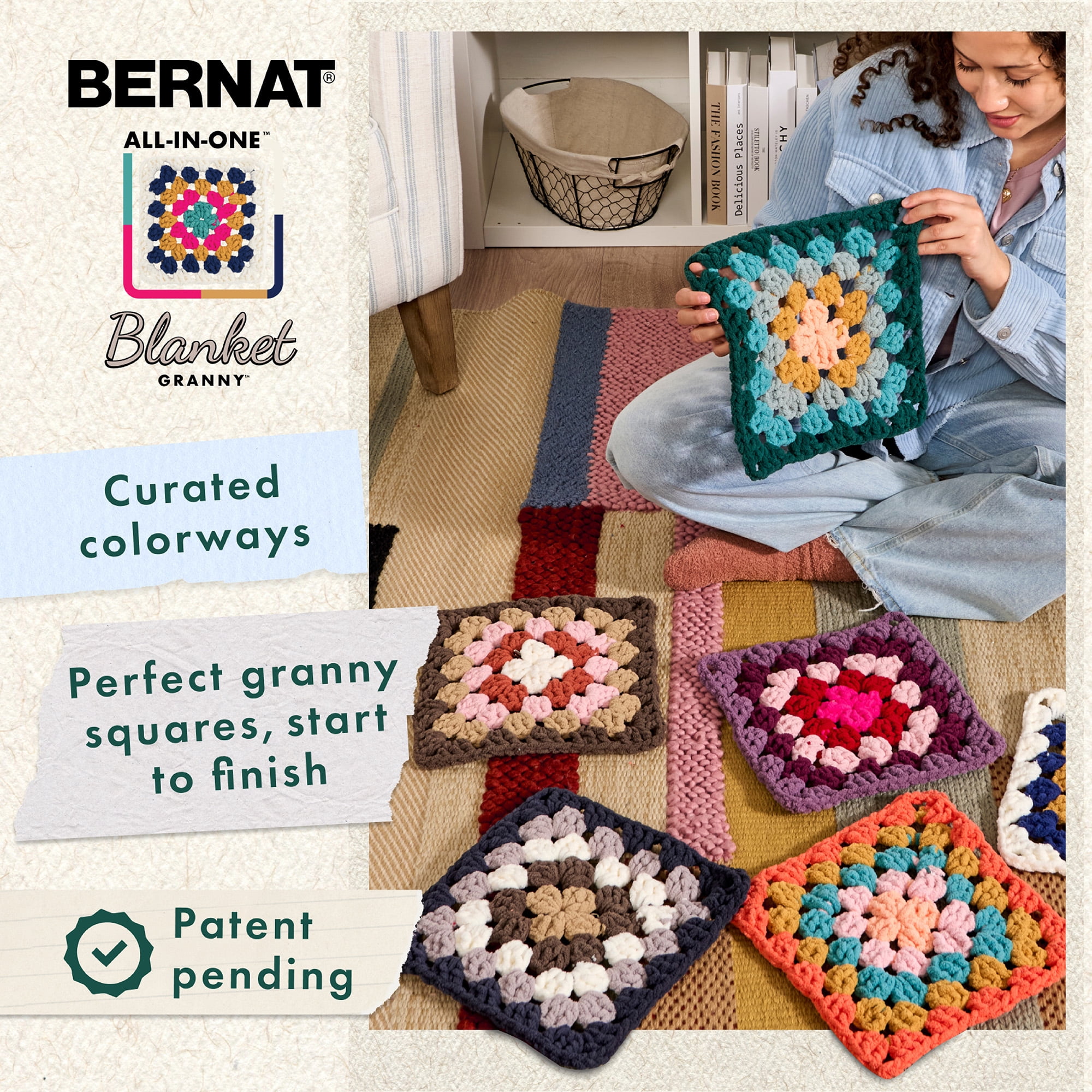 Bernat® All In One Blanket Granny™ #6 Super Bulky Polyester Yarn, Throwback 8.5oz/240g 178 Yds (2Pk)
