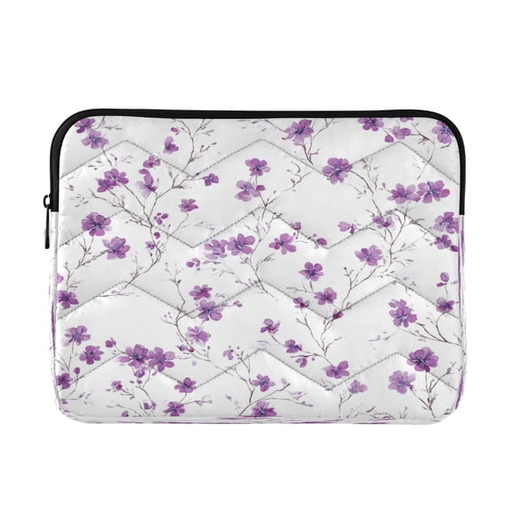 Quilted Laptop Sleeve for 13-16 Inch Laptops Protective Laptop Case Cover Lightweight Travel & Office Essentials Purple Wildflower Pattern