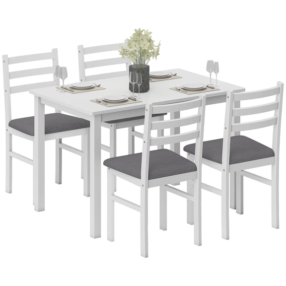 5-Piece Small Kitchen Table Set for 4, Farmhouse Dining Table Set with Upholstered Chairs and Rubber Wood Legs