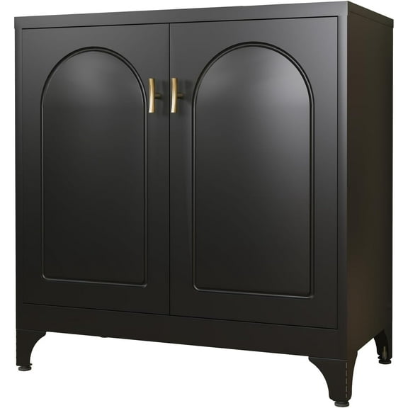 Buffet Cabinet with Storage, 33" H Side Board Storage Cabinet with Doors and Shelves, Metal Sideboard Cabinets for Dining Room, Living Room, Black