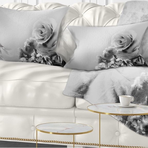 Designart Black and White Rose in Spring. - Floral Throw Pillow - 12x20