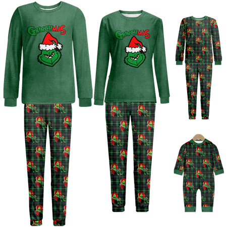

Matching Family Christmas Pajamas The Grinch Plaid Printed Sizes Baby-Kids-Adult-Pet 2 Pieces Top and Pants Bodysuits Sleepwear Pajamas Set