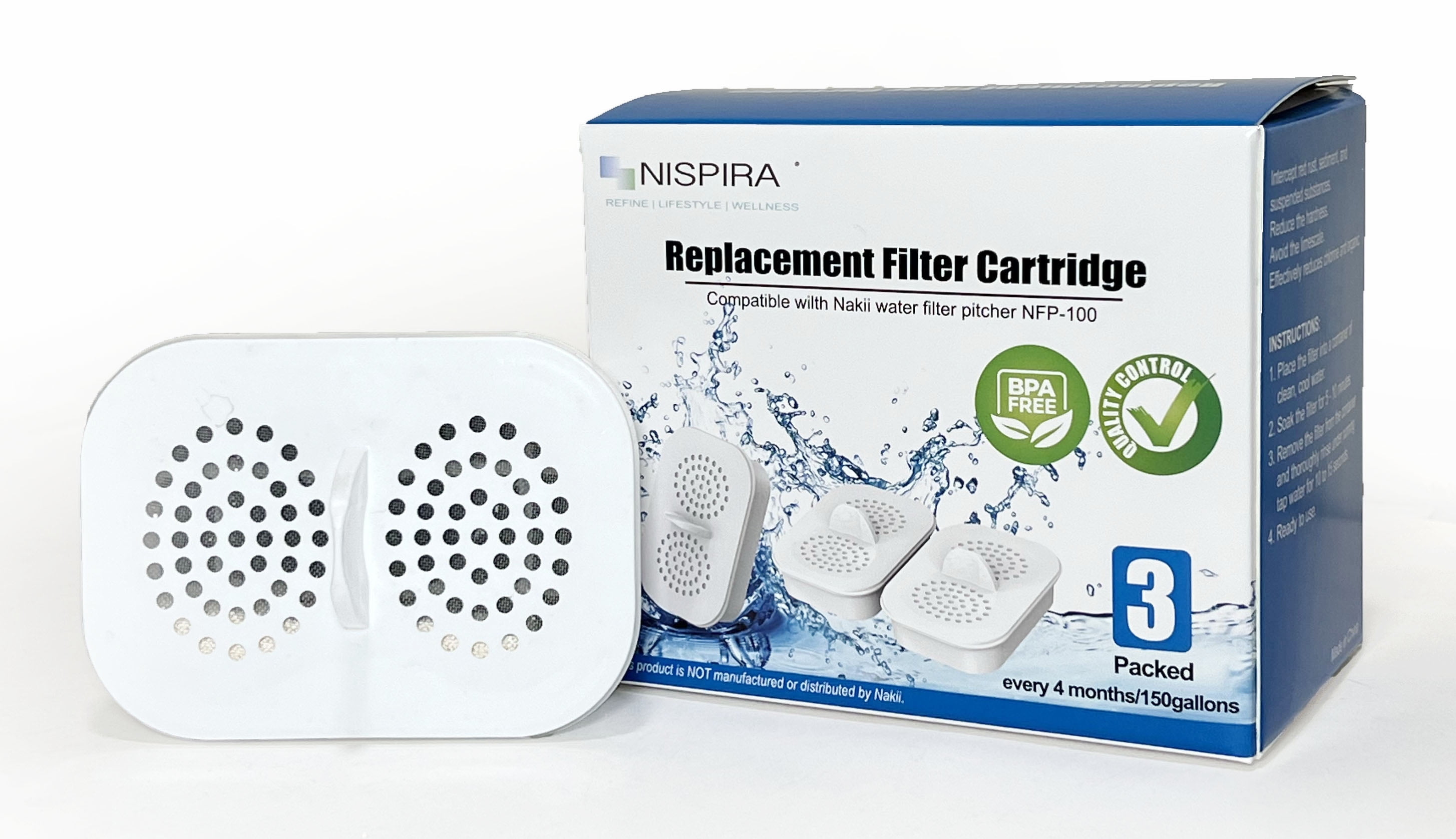 Nispira NFP100 NFP-100 Water Pitcher Dispenser Filter Replacement, compatible with Nakii 6 Packs