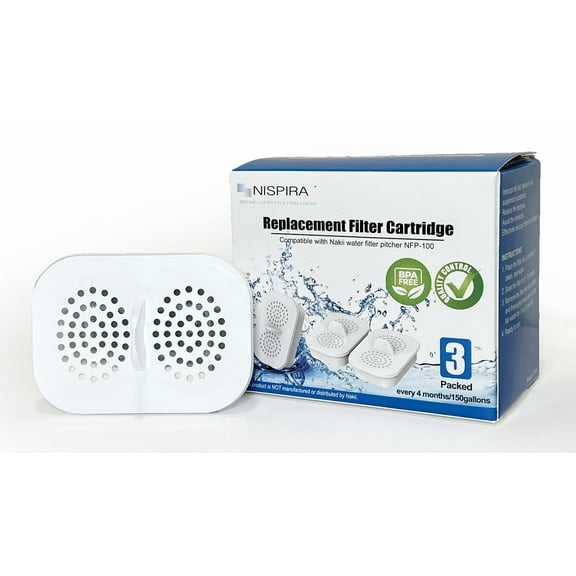 Nispira NFP100 NFP-100 Water Pitcher Dispenser Filter Replacement, compatible with Nakii 3 Packs