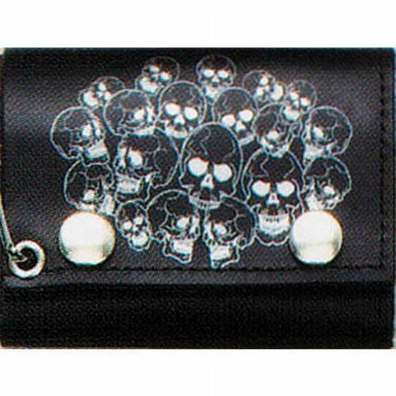 Multi Skeletons Pirate Heads Genuine Leather Wallet With Chain (4 inch)