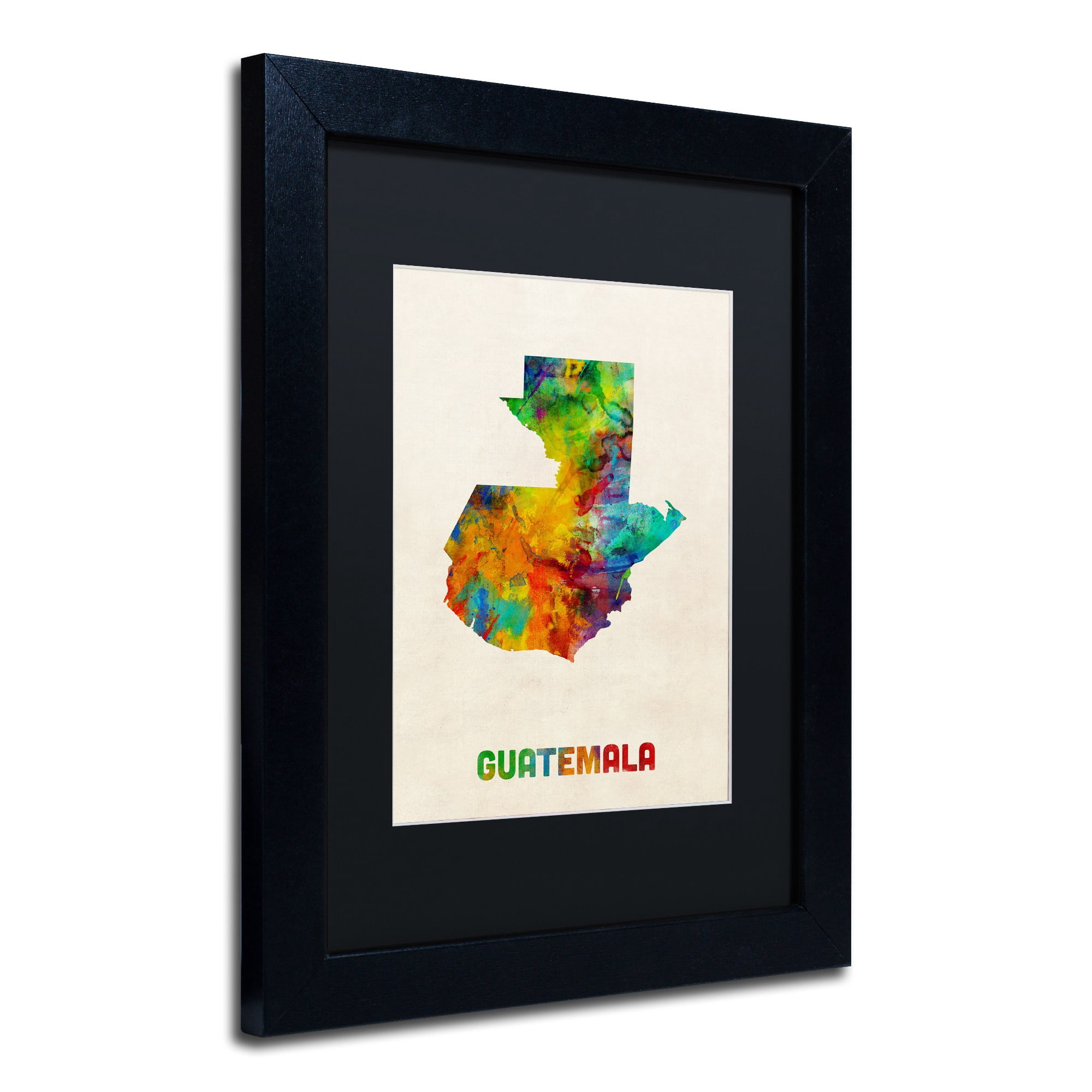 Trademark Fine Art "Guatemala Watercolor Map" Canvas Art by Michael Tompsett Black Matte, Black Frame