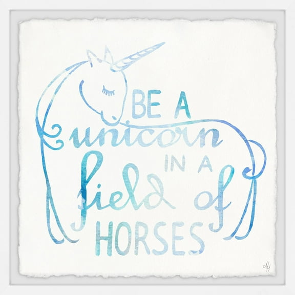 Marmont Hill Blue Unicorn in a Field of Horses Framed Wall Art