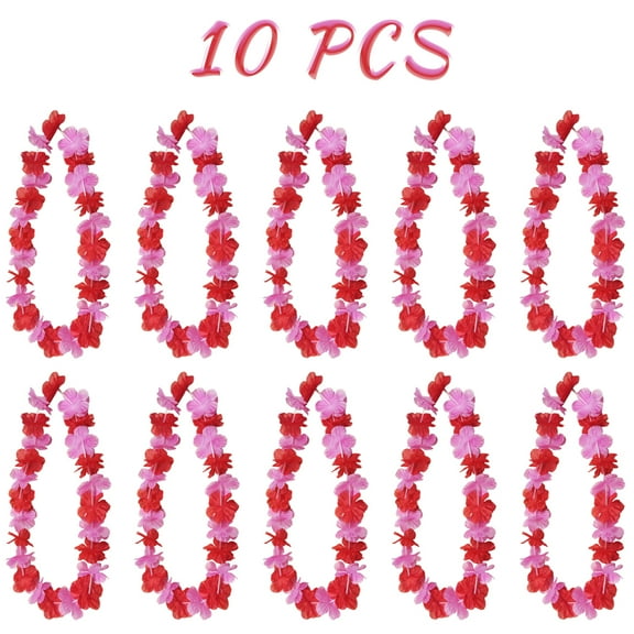 2/10Pcs Valentine's Day Neck Wreath Faux Flower Hawaiian Leis Pink Red Garland Valentines Leis Necklace for Date Beach Party (10PCS,AS SHOWN)