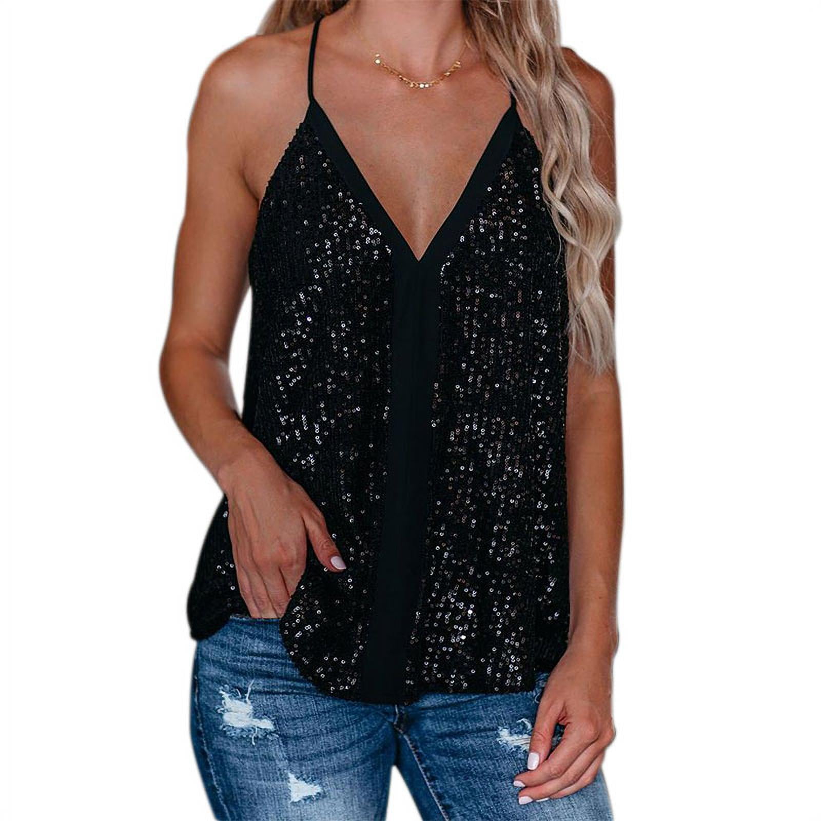 Women's Sequin Tank Tops Summer Loose Halter Backless Sparkle Shimmer  Camisole Vest Tops Shirts Blouse - Walmart.com