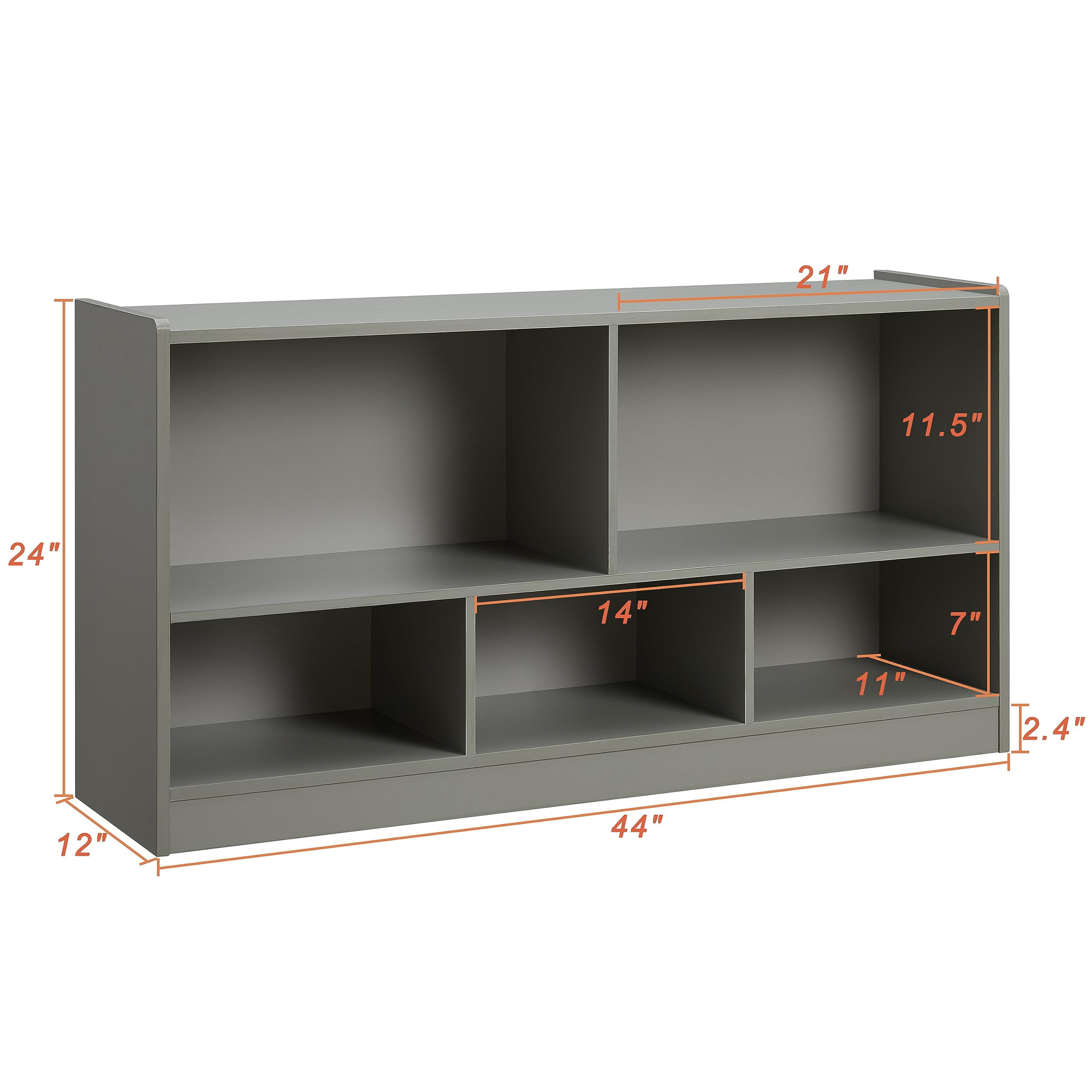 Kids Toy Storage Organizer, 5-Section Storage Cabinet for Organizing Books Toys, Wooden Bookshelf Daycare Furniture for School, Classroom Playroom, Nursery, Kindergarten (Gray)