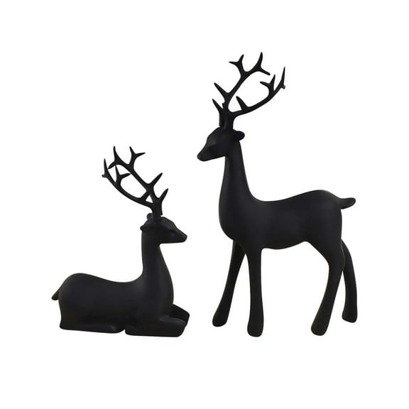 6.5" Black Christmas Reindeer Figurine Model, Home Room Party Deer Christmas Decorations, Holiday Reindeer Desk Xmas Ornaments(2PCS)