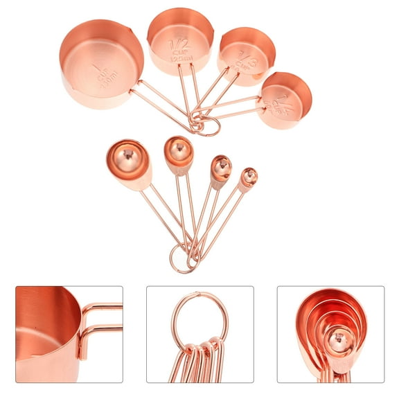 HEMOTON  8 Pcs Baking Measuring Spoon Set Measure Cups Coffee Golden