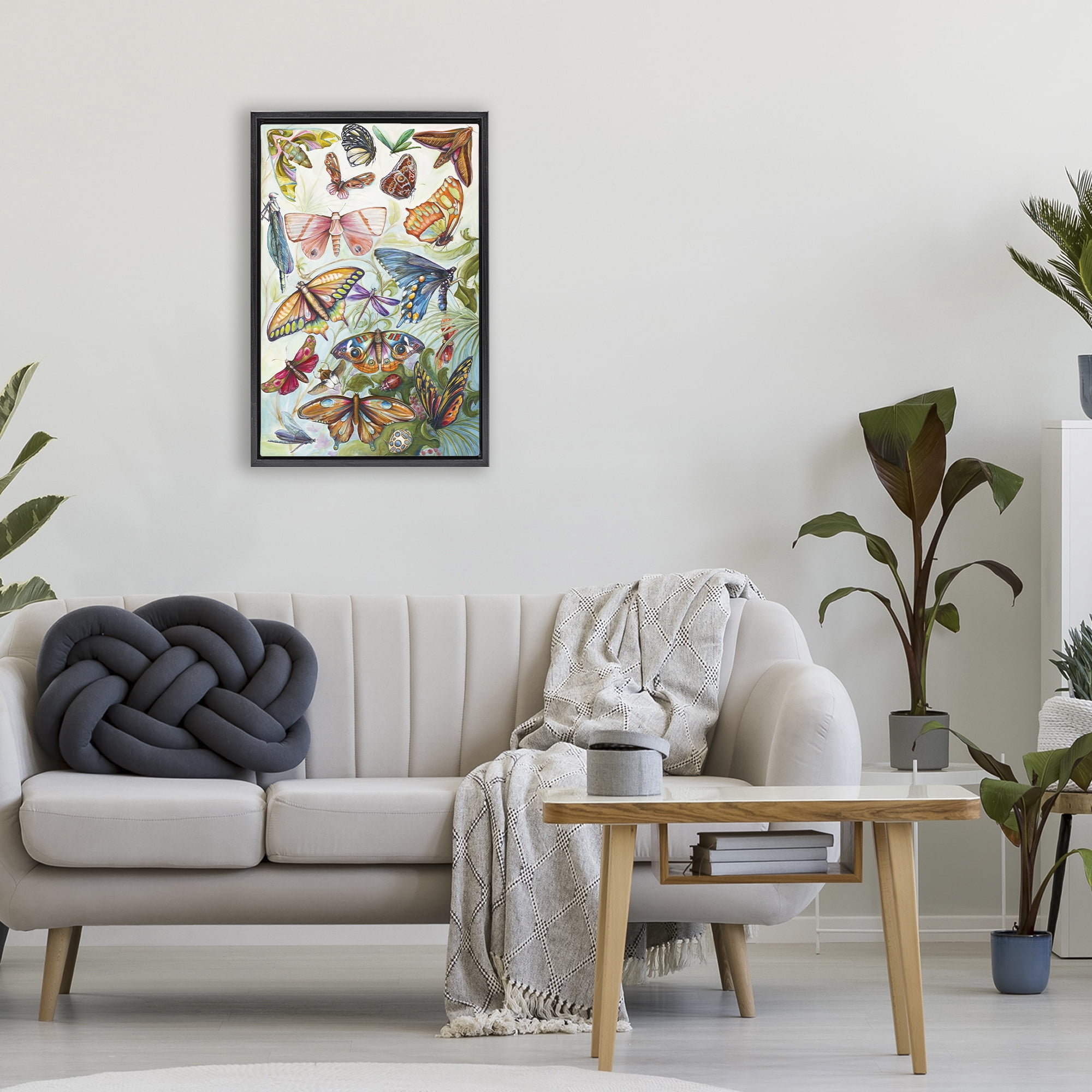 Stupell Industries Colorful Butterfly Conservatory Black Framed Floater Canvas Wall Art, design by Diannart