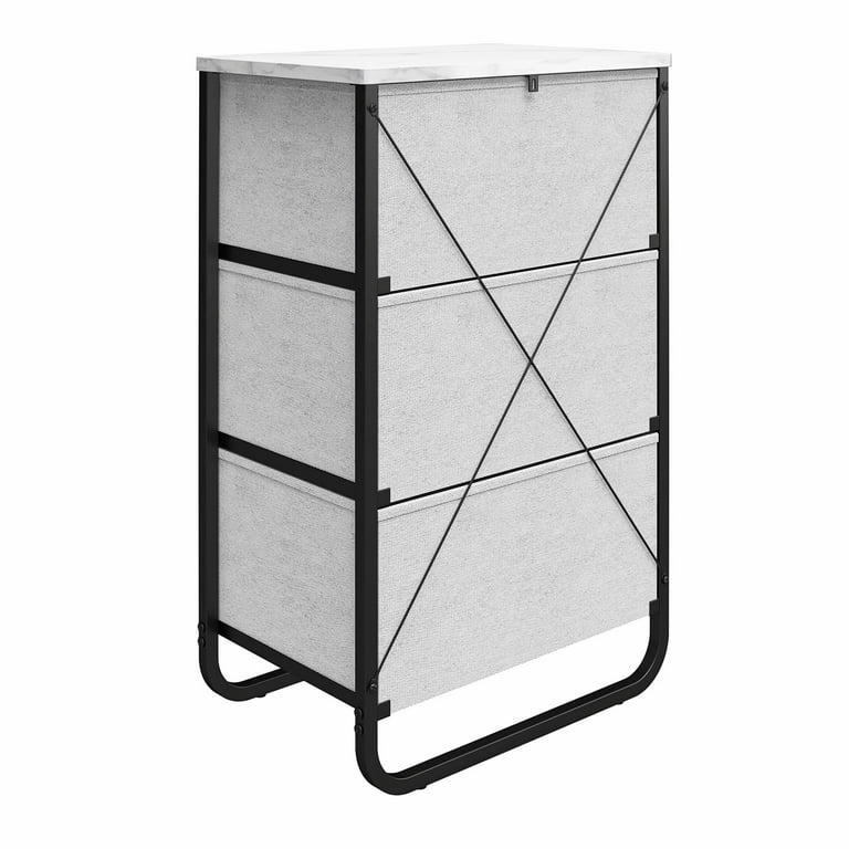 Ameriwood Home Keegan 3 Fabric Bin Storage Organizer, White Faux  Marble/Black