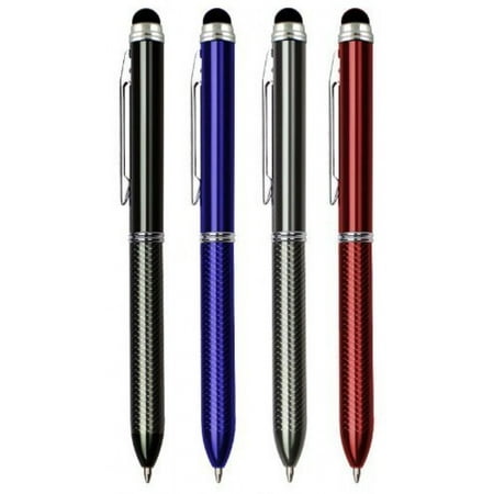 SyPen Multi-Color Assorted Ink Ball Pens and Stylus for Universal Touchscreen Devices,2-Color Ink(Black,Blue) Ballpoint Pen, Red ,Gunmetal, Black, and Blue (4