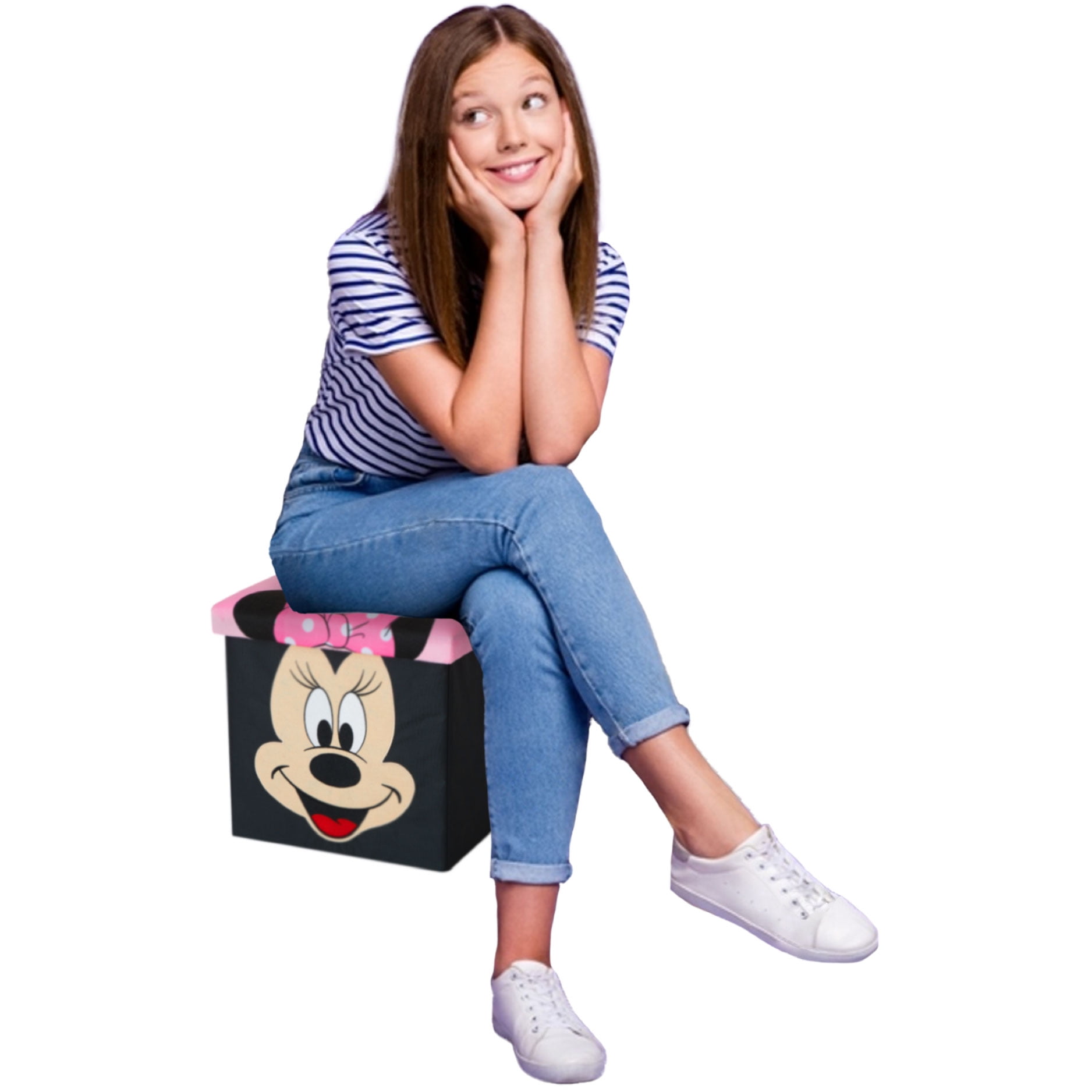 Disney Minnie Mouse Kids' Storage Ottoman, Pink, 15" x 15" x 15"