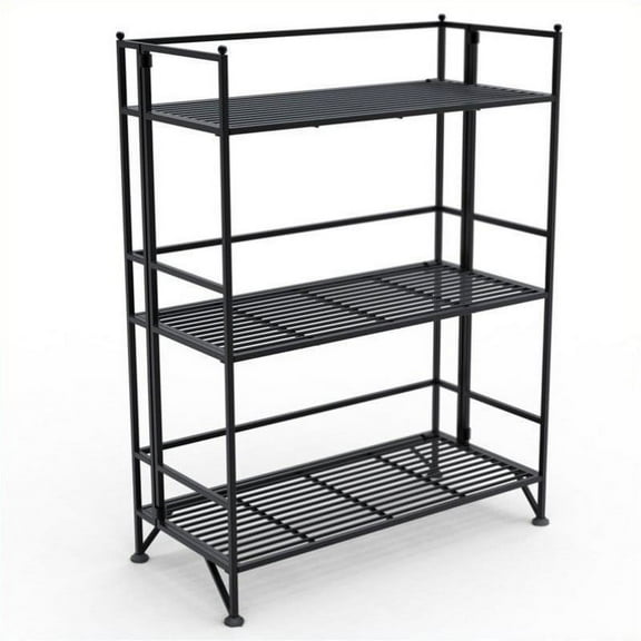 Pemberly Row Transitional Metal 3 Tier Folding Shelf Unit in Black