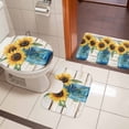 thumbnail image 5 of Country Sunflower Bathroom Rugs Set Watercolor Yellow Flower Wood Grain Non Slip Absorbent Soft Bath Mats 3 Piece Set with Bathroom Rug, U-Shaped Floor Mat, Toilet Seat Cover Small Size, 5 of 9
