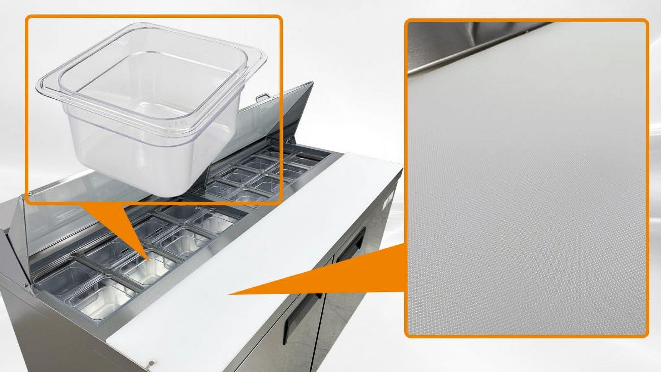 60 in Commercial Sandwich Prep Table Refrigerator, Dual Lid Top, 16 x 1/6 Pan Capacity, Stainless Steel, NSF Certified, 2 Door
