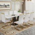 thumbnail image 3 of JUFU 71" Luxury White Marble Dining Table Set for 8, Modern Dining Table with 8 White PU Leather Chairs and Gold Metal Legs, Elegant Dining Room Table Set for Kitchen and Dining Room, 3 of 10