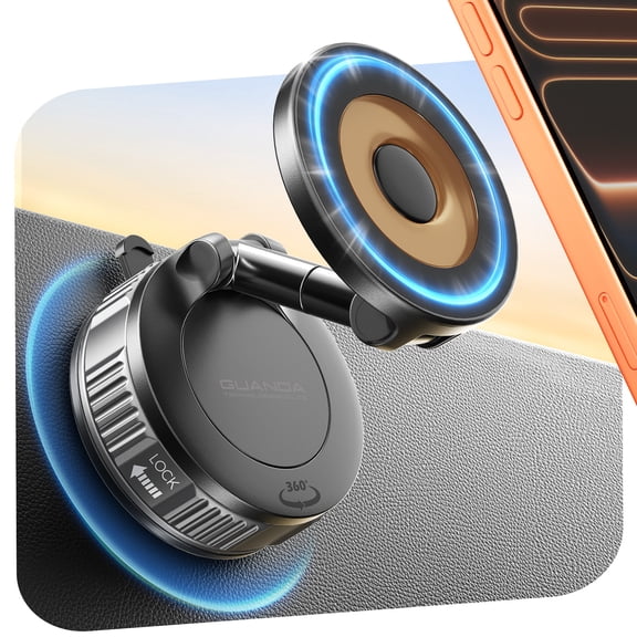 GUANDA Vacuum Magnetic Car Phone Holder for Dashboard Windshield Magsafe Car Mount Strong Suction Cup 360 Degree Hands Free Cell Phone Holder for iPhone Kitchen Desk Bathroom Gym